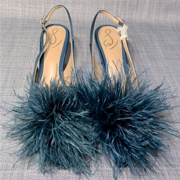 Sam Edelman Bianka Feather Slingback Satin Pump Navy - Picture 5 of 7